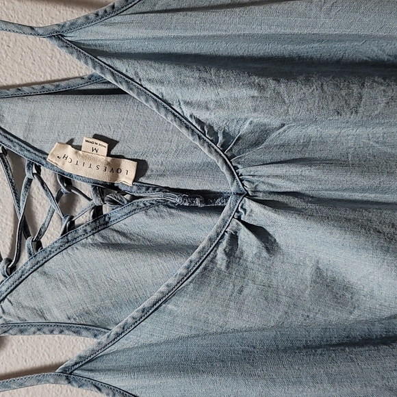 COPY - LOVE STITCH TANK TOP CRISS CROSS SLEEVELESS HIGH NECK BLUE WOMENS MEDIUM… - Picture 6 of 12